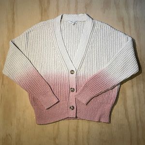 Madewell Courtland Cardigan Pink Ombre Dip-Dye Size S 100% Cotton Button Front